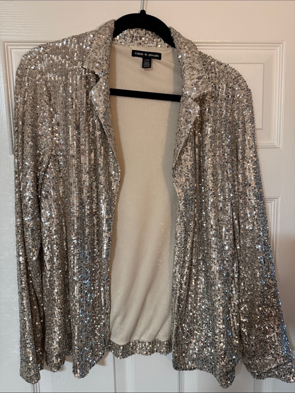 Cable & Gauge Silver Sequin Open Front Cardigan Size Large